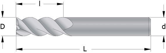 Drawing of a Solid Carbide End Mill for Aluminium