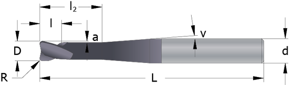 Ritning av en solid höghastighetsfräs med hörnradie