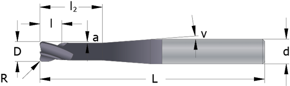 Ritning av en solid höghastighetsfräs med hörnradie
