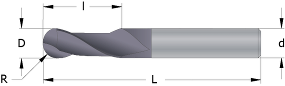 Drawing of a Solid Carbide End Mill with Ball Nose